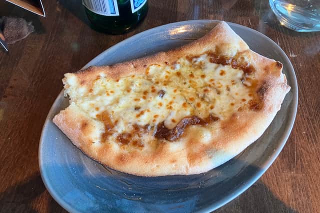 Prezzo's garlic bread with mozzarella and balsamic onions