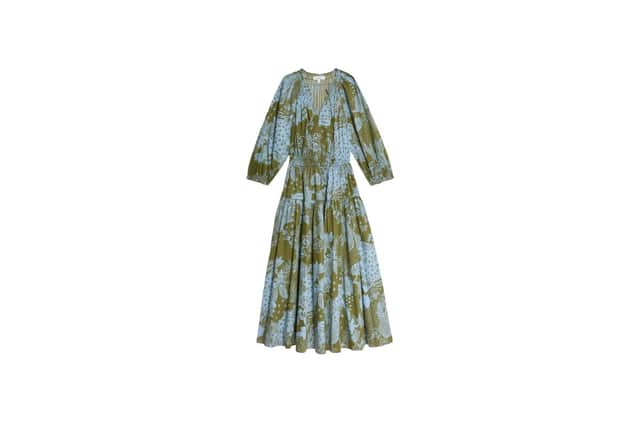 Pure Cotton Printed V-Neck Midi Waisted Dress (green mix) £45 