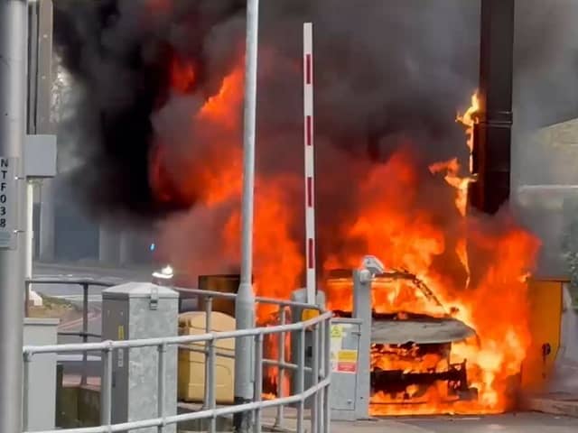 Car catches fire at Gatwick Airport on April 13.