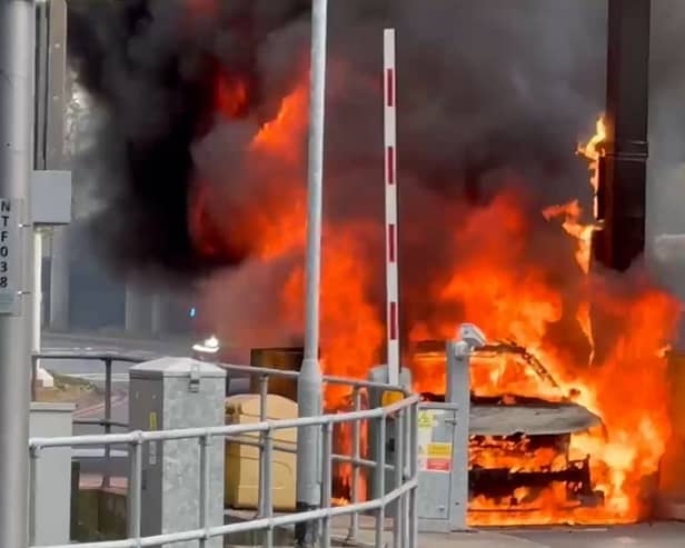 Car catches fire at Gatwick Airport on April 13.