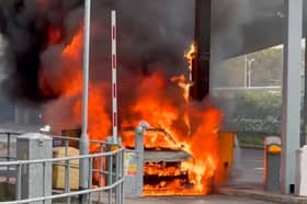 Car catches fire at Gatwick Airport on April 13.