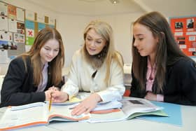 Sixth Form pupils study with Mrs Bonnie Christie, the head of sixth form at Harrogate Ladies’ College