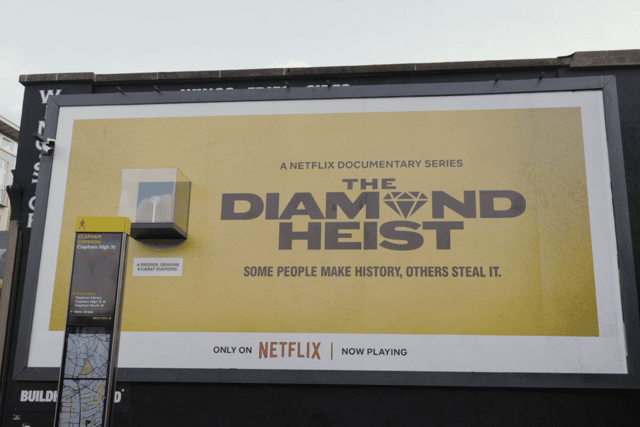 A real diamond has been put on display on a London billboard to celebrate Guy Ritchie's new series on Netflix.