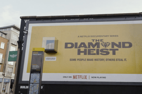 A real diamond has been put on display on a London billboard to celebrate Guy Ritchie's new series on Netflix.