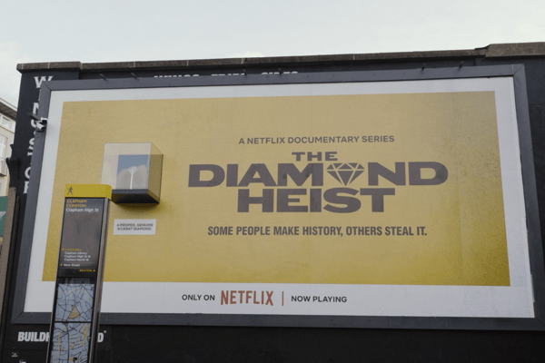 A real diamond has been put on display on a London billboard to celebrate Guy Ritchie's new series on Netflix.