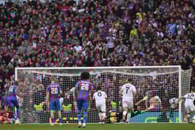 Jean-Philippe Mateta misses a penalty against Aston Villa.