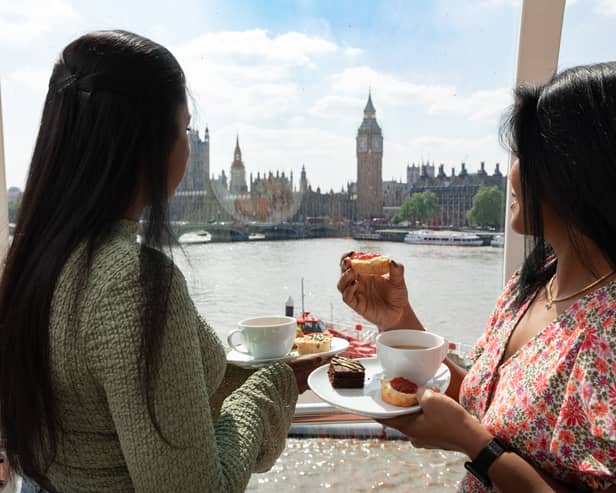 Soak up the city's skyline with the O2's afternoon tea pod 
