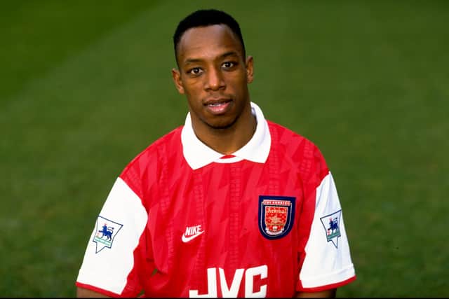 Portrait of Ian Wright of Arsenal wearing the new strip during a photo-call held at Highbury in London 1994