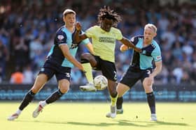 Tyreece Campbell battles against Wycombe Wanderers.