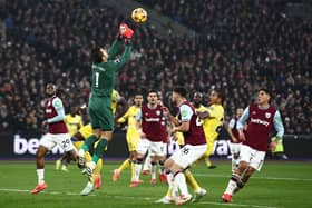West Ham goalkeeper Lukasz Fabianski in action against Wolves.