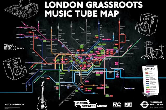 The London Grassroots Music Tube map, created as part of a new campaign to champion the capital's music sector
