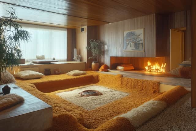 The 70s were all about comfort, and nothing exemplified that better than the shag carpet, though they were a nightmare to clean. This living room scores extra points for also featuring a sunken floor - another popular 70s design feature.