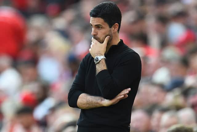 Arsenal's Spanish manager Mikel Arteta gestures on the touchline during the English Premier League football match between Liverpool and Arsenal at Anfield in Liverpool, north west England on May 11, 2025.