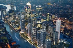 A masterplan image showing the proposed location of the tower in Canary Wharf at 7 Brannan Street