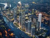 A masterplan image showing the proposed location of the tower in Canary Wharf at 7 Brannan Street