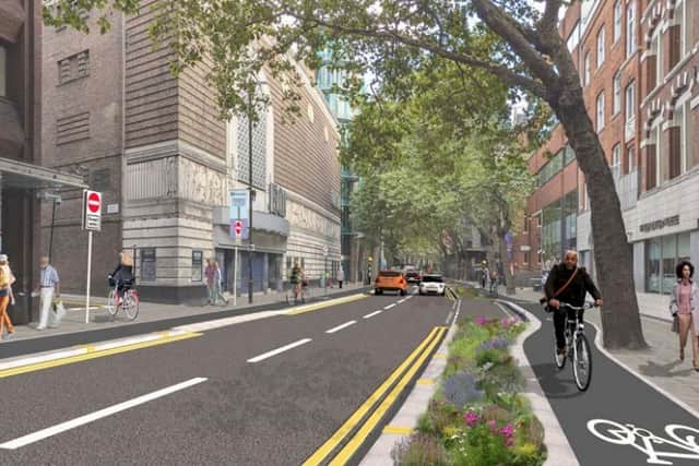 Designs for the new cycle lanes for Shaftesbury Avenue