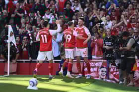 Declan Rice celebrates scoring against Newcastle United.