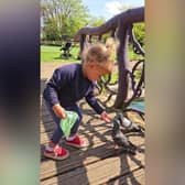 Video grab of Saoirse O'Brien feeding pigeons in Bishops Park, London. 