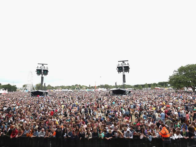 View of the crowd during Day 3 at The Isle of Wight Festival at Seaclose Park on June 15, 2014 in Newport, Isle of Wight. 