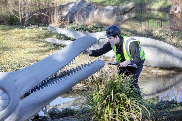 The 30 famous Grade-I listed dinosaur sculptures are being restored as part of the project in Crystal Palace Park
