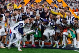 Tottenham Hotspur celebrate lifting the Europa League trophy.