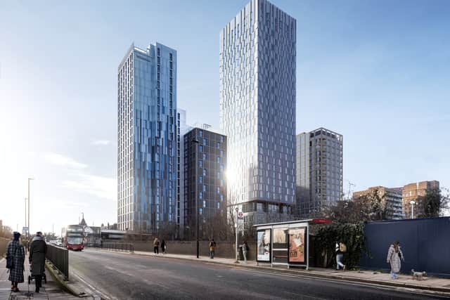 An artist's impression of plans for new North Acton tower blocks, replacing the Holiday Inn