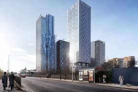 An artist's impression of plans for new North Acton tower blocks, replacing the Holiday Inn