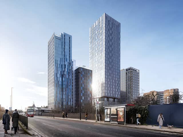 An artist's impression of plans for new North Acton tower blocks, replacing the Holiday Inn