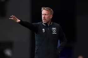 Graham Potter, Manager of West Ham United, gestures during the Premier League match between Ipswich Town FC and West Ham United FC at Portman Road on May 25, 2025 in Ipswich, England. 