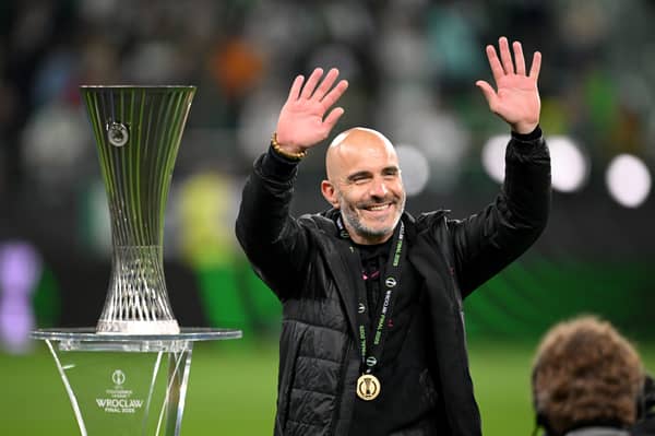 Enzo Maresca, Manager of Chelsea, following UEFA Conference League final victory. (Photo by Stuart Franklin/Getty Images)