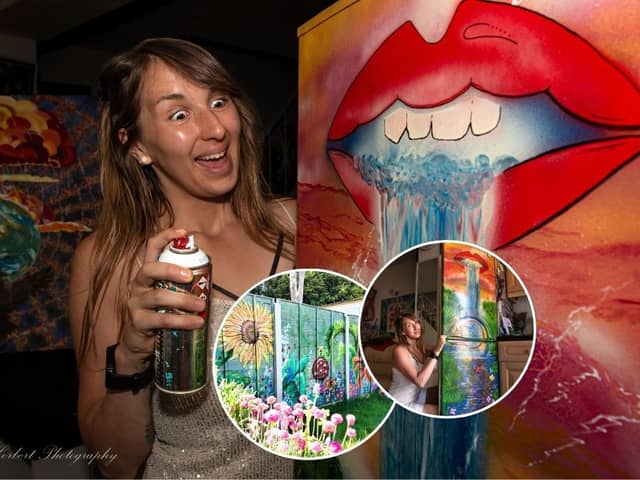 Omani Hamer has transformed her rented home into a colourful living space by painting vibrant murals on her garden fence and her fridge.