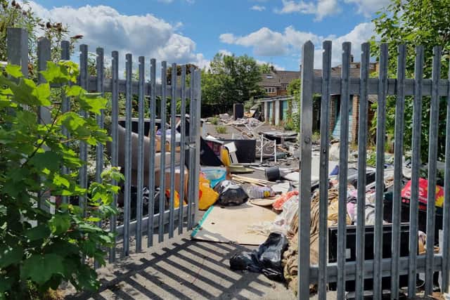 The gate to the Croydon Council owned garage area was left open, with household and commercial waste strewn about the place