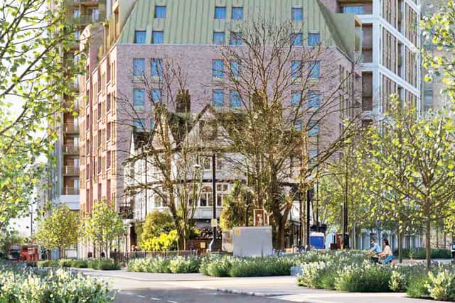 There will be several blocks of flats ranging in height from six to 21 storeys, comprising a total of 855 homes.