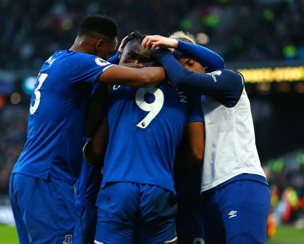 Dominic Calvert-Lewin celebrates scoring against West Ham.