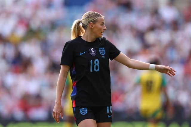Chloe Kelly looks on during the Women's international friendly match between England and Jamaica