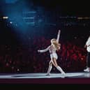 Sabrina Carpenter performing at Hyde Park with Duran Duran's Simon Le Bon during a rendition of Hungry Like The Wolf.