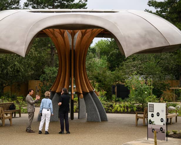 Jonathan Mizzi of Mizzi Studio explains his concept behind the new pavilion as it is unveiled as the centrepiece for the Carbon Garden at Kew Gardens on July 24, 2025