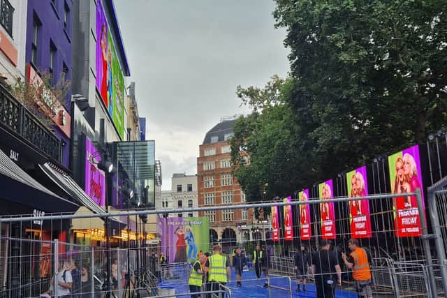 Cinema staff are busy laying the blue carpet for tonight's Freakier Friday premiere in Leicester Square