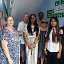 Express Wharf residents pictured left to right: Paula Evans, Dee Rosser, Ian Moody, Pam Benjamin, Dave James, Leslie Silk, Innaya Ahammad and Masi Khan