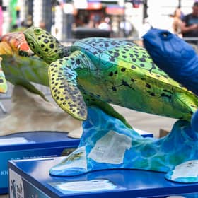 The Tusk Turtle Trail, a London street art installation at Piccadilly Circus that convenes renowned artists in celebration of marine turtles, to raise awareness and funds for the endangered species.
