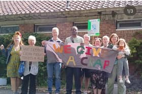 Protestors gathered outside the closed public toilets in Roundwood Park on Saturday (August 2)