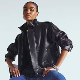 The River Island faux leather funnel neck biker jacket is the must-have jacket for transitional season style