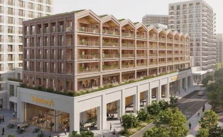 Sainsbury's is expected to reopen a shop. View of Kensal Canalside site in West London, UK