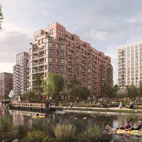 The development will provide more than 2,500 homes. A view of the Kensal Canalside development from Kensal Green cemetery in West London, UK