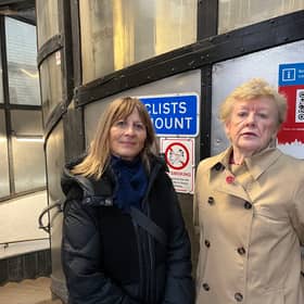 Escalate Now campaigners Karin Tearle (left) and Maureen O'Mara in the southern entrance to the Greenwich foot tunnel