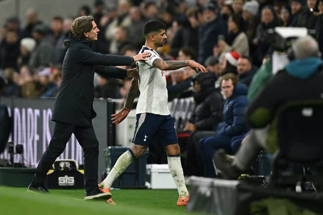 Cristian Romero is sent off against Liverpool.