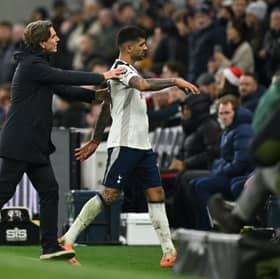 Cristian Romero is sent off against Liverpool.