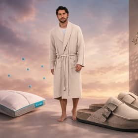 Simba’s Father’s Day collection includes supportive slippers, cooling pillows and soft muslin robes designed for comfort-focused gifting