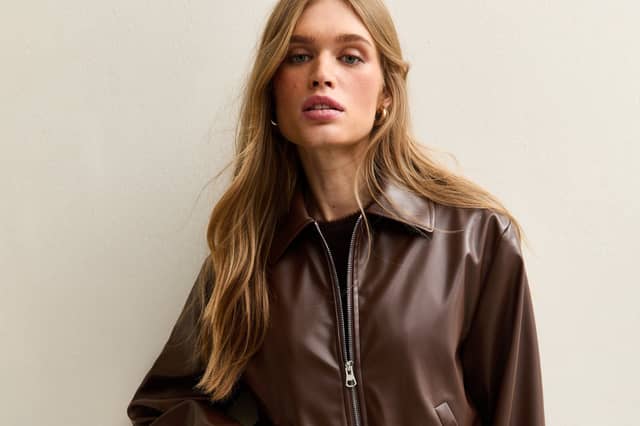 New Look Brown Faux Leather Bubble Hem Jacket