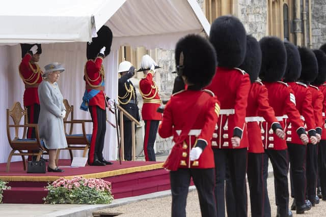 Queen Elizabeth II attends a military ceremony in the Quadrangle of Windsor Castle to mark her Official Birthday on June 12, 2020 at Windsor Castle. Trooping of the Colour has marked the Official Birthday of the Sovereign for over 260 years. Photo by Eddie Mulholland - WPA Pool/Getty Images)